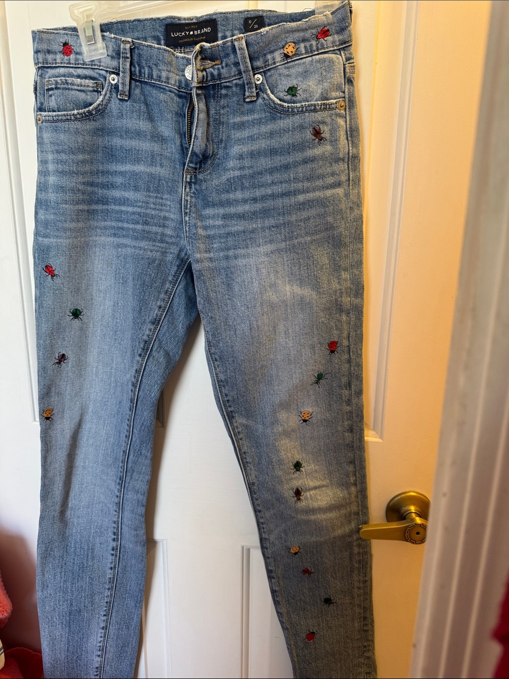 Lucky Brand Light Blue Skinny Jeans with Multicolor Lady Bugs Embroidery